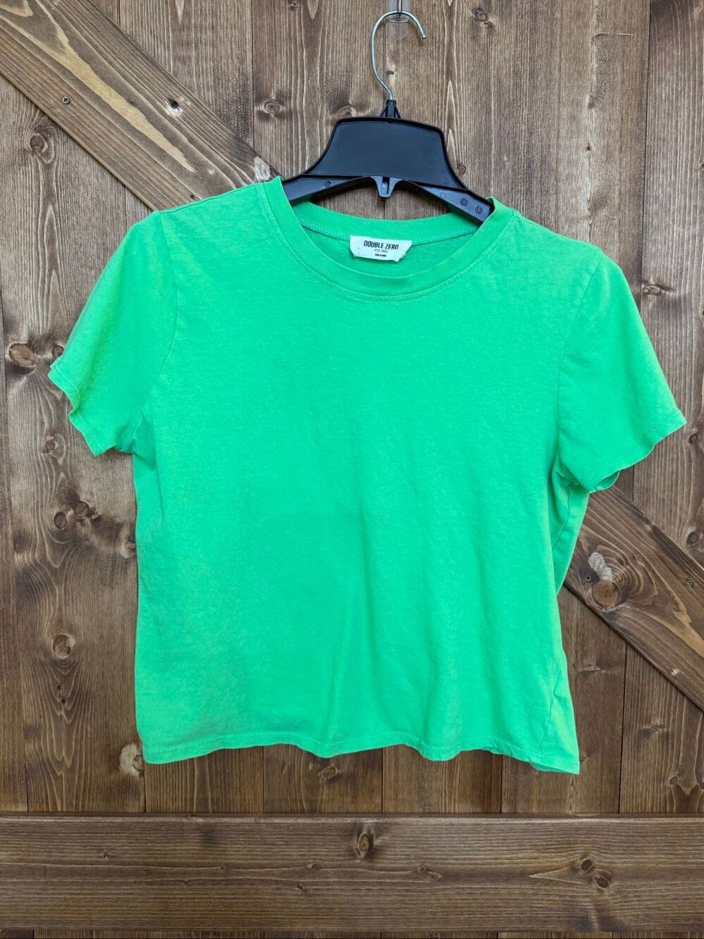 Double Zero Women’s S Green Crop Top Short Sleeve Crew Neck Basic Tee (9331)